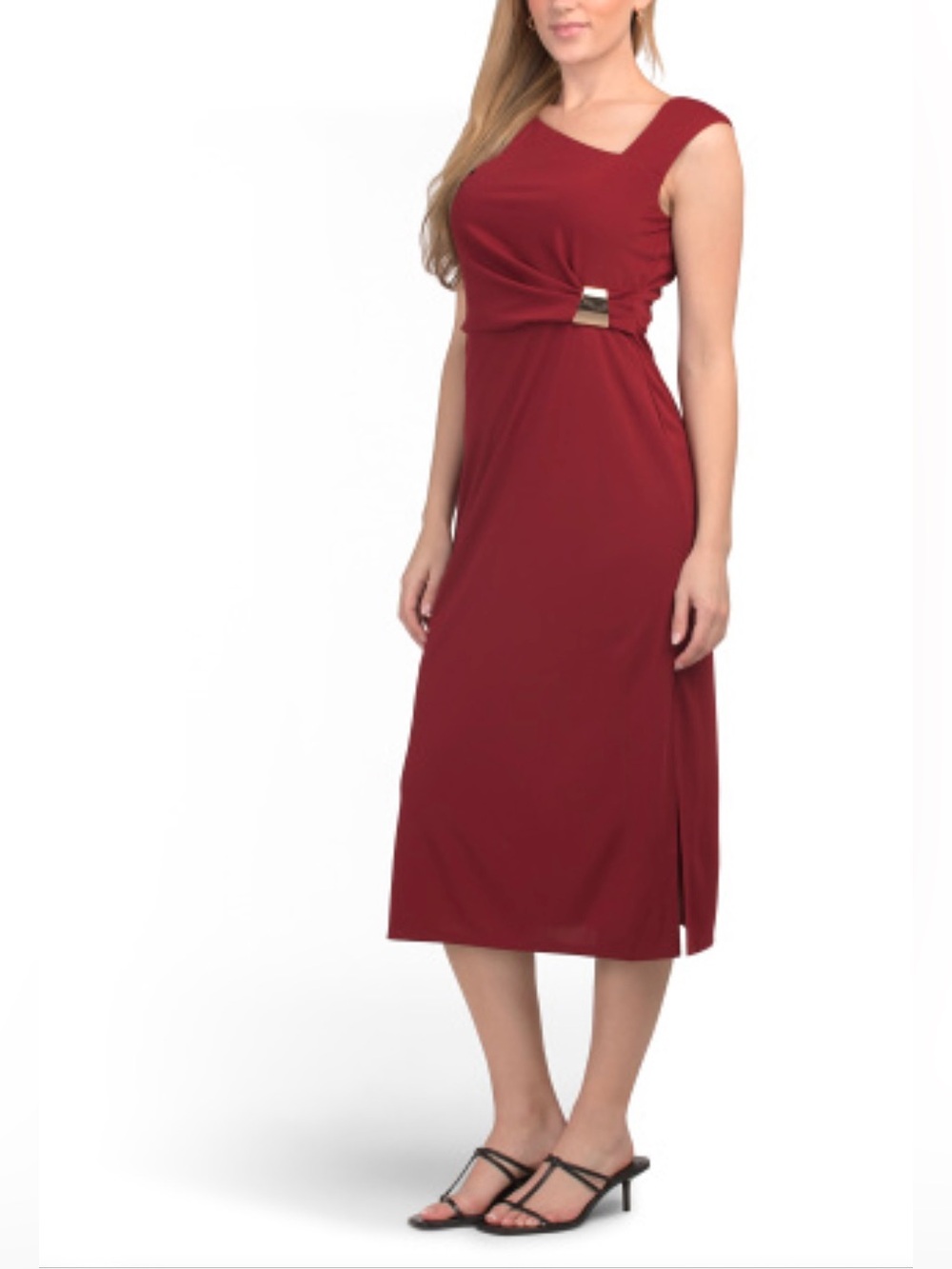 London Times Sleeveless Midi Dress in Burgundy
